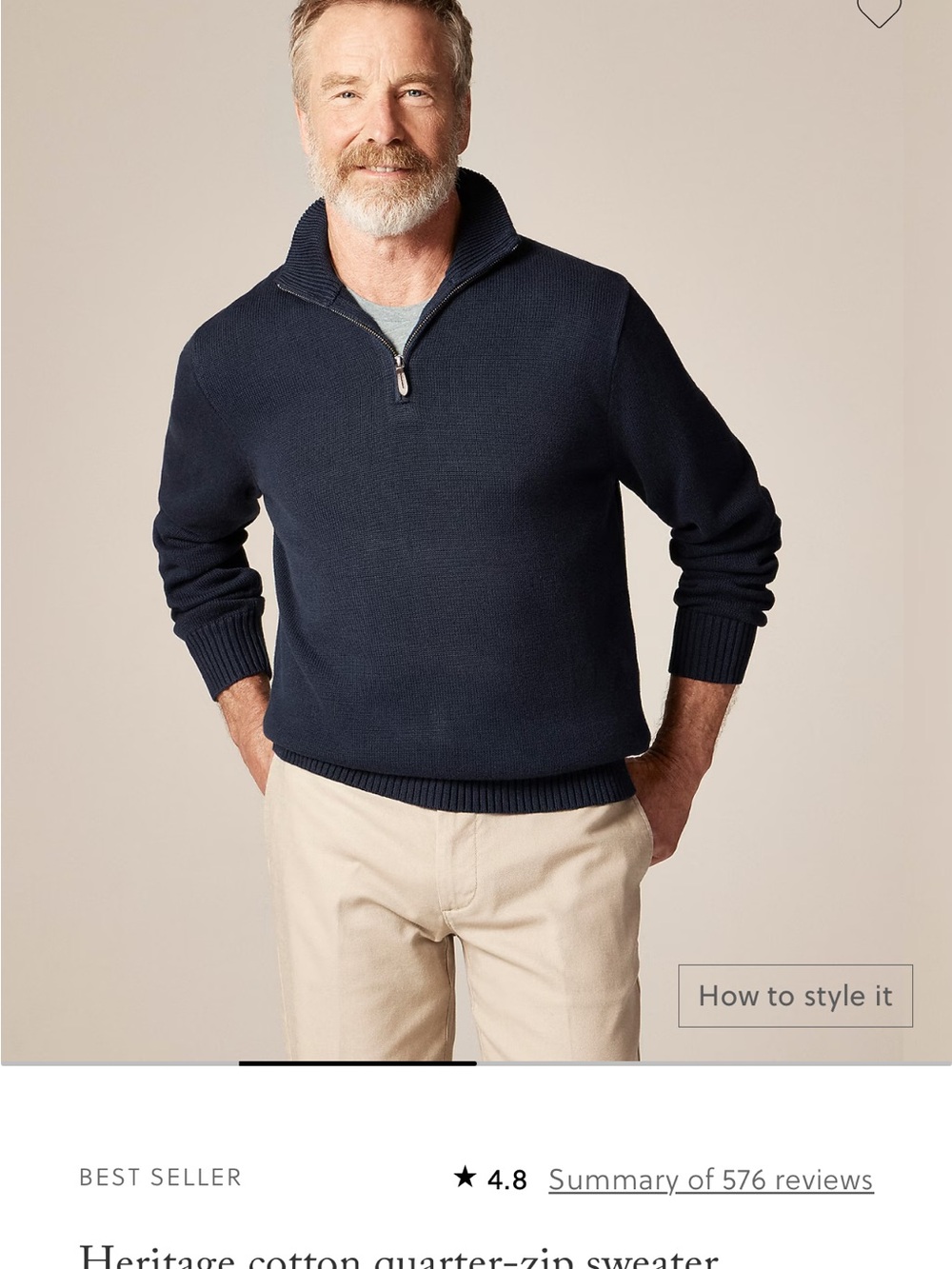J. Crew Heritage Cotton Quarter-Zip Sweater - Navy Sz Large